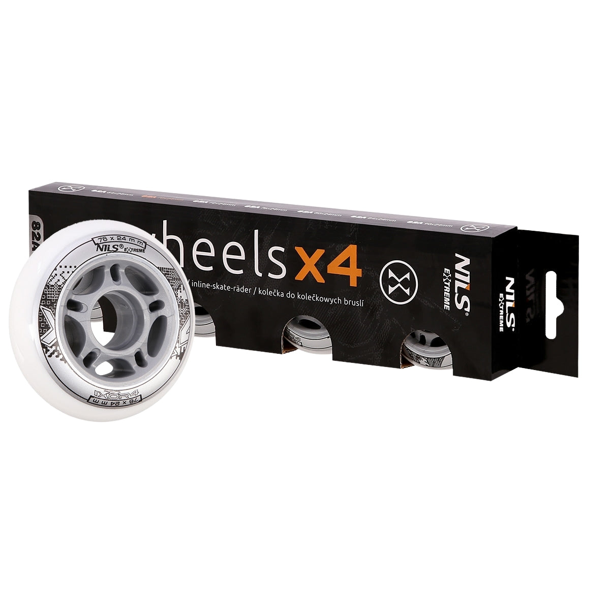 White PU Skate Wheels, 76x24mm, 82A, Set of 4