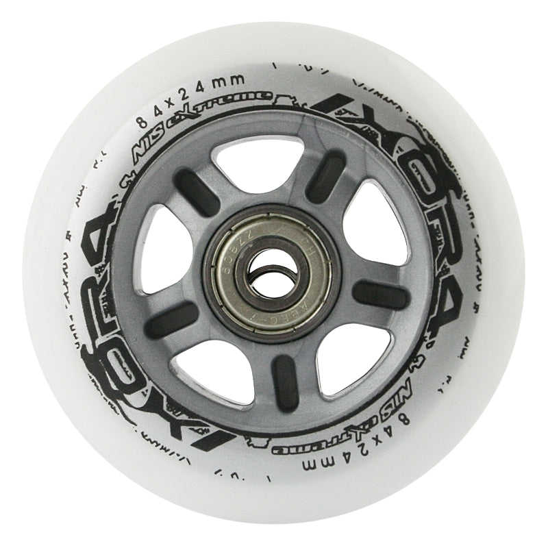White PU Skate Wheels, 84x24mm, 82A, Set of 4