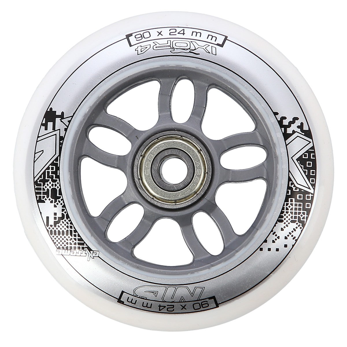 White PU Skateboard Wheels Set, 90x24 82A, ABEC-7 Bearings