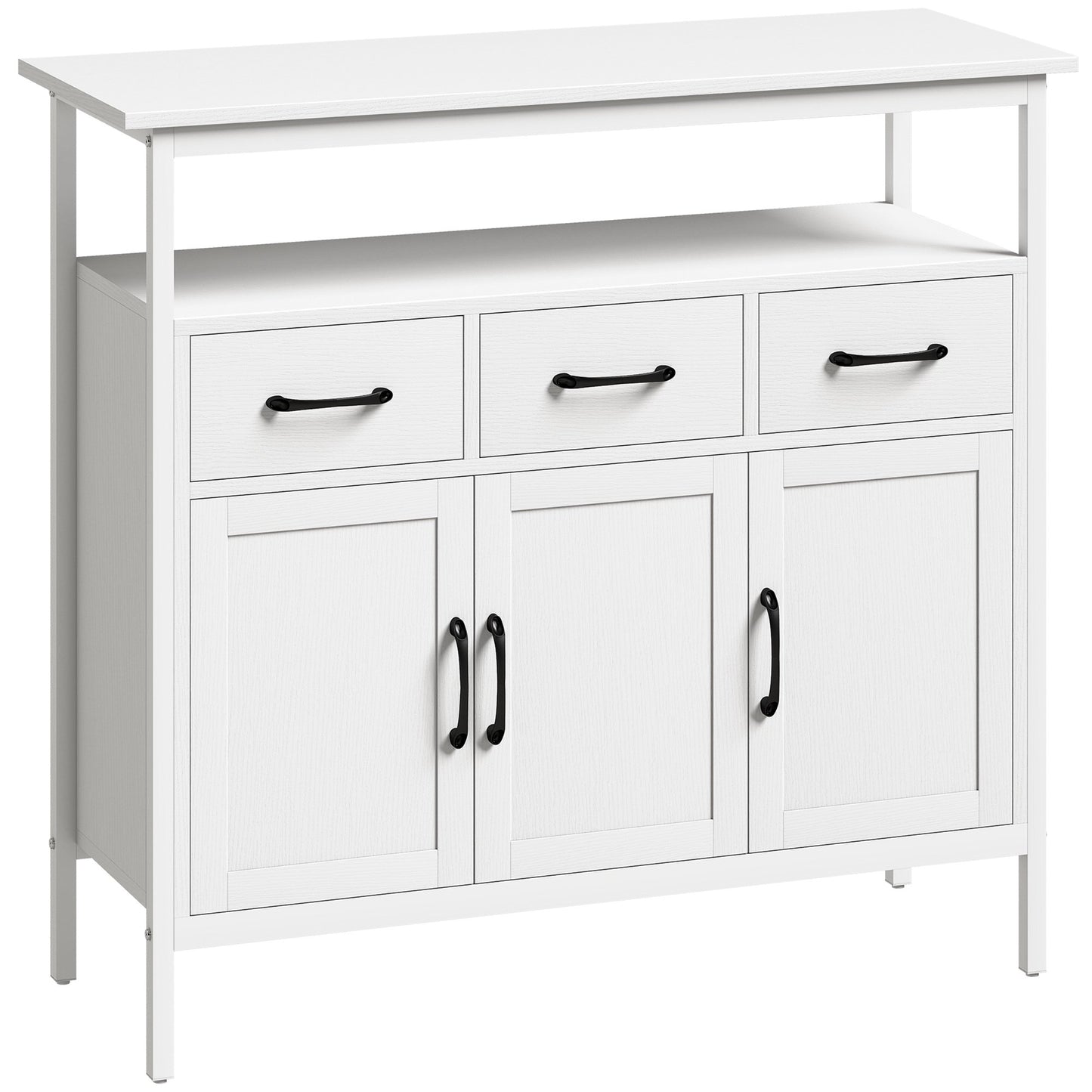 White Sideboard with Adjustable Shelves and 3 Drawers