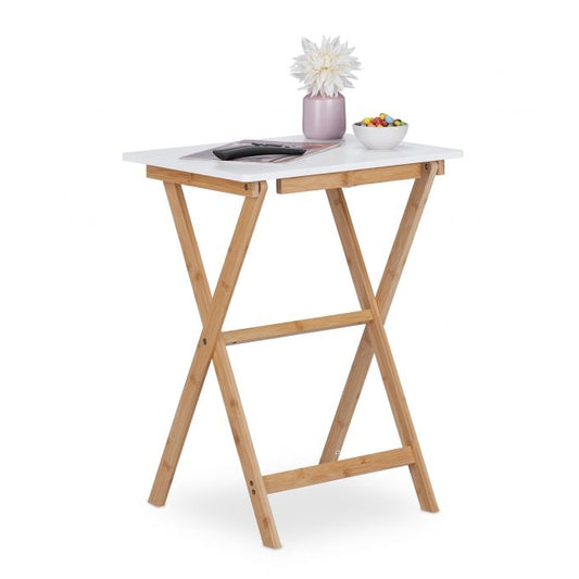 White bamboo folding table