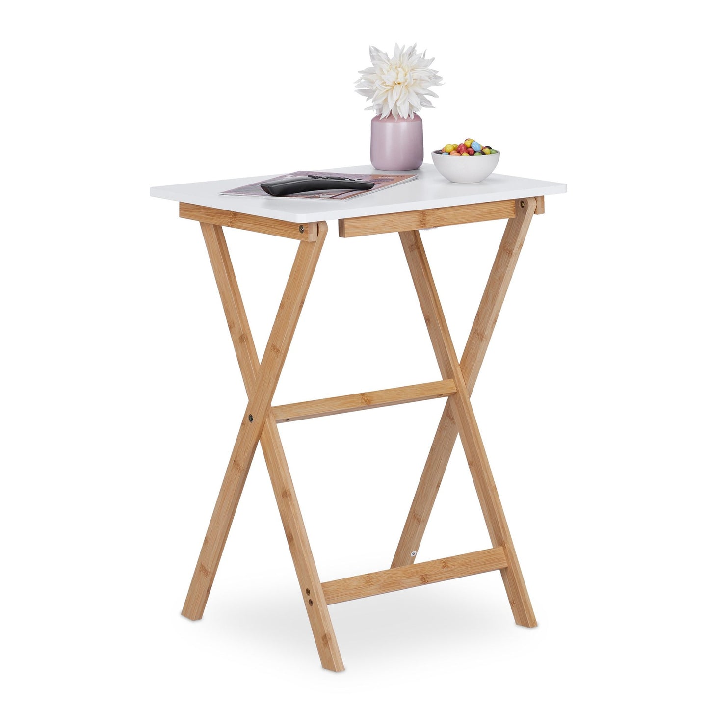 White bamboo folding table