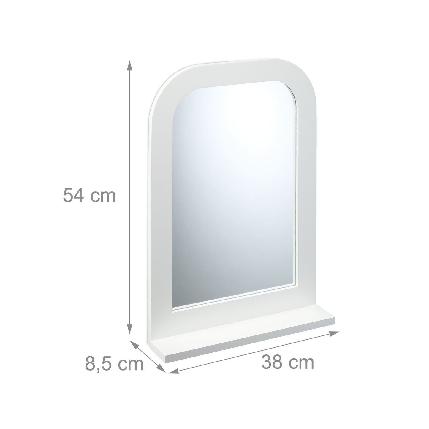 White bathroom mirror with shelf