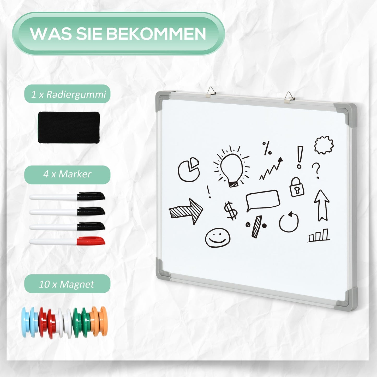 Magnetic whiteboard easel Set with markers and magnets, 60x45cm