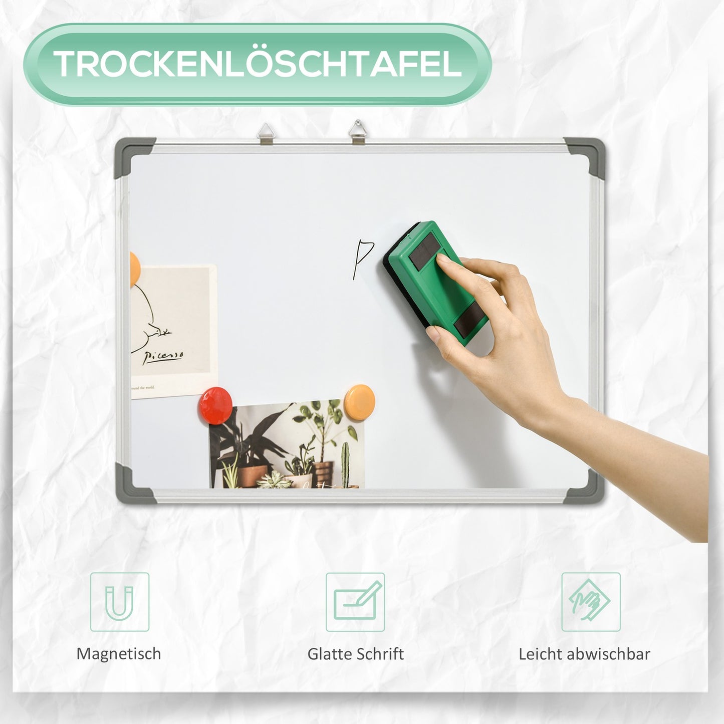 Magnetic whiteboard easel Set with markers and magnets, 60x45cm