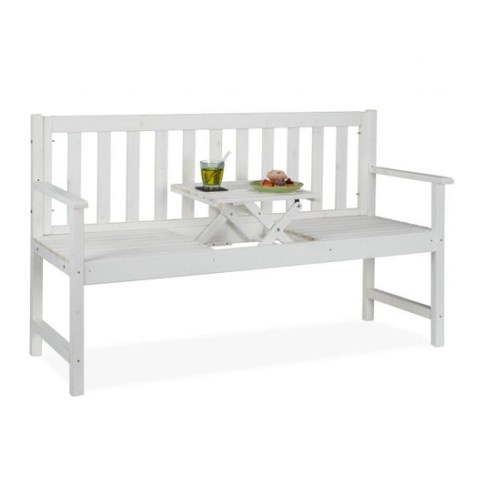 White garden bench with table