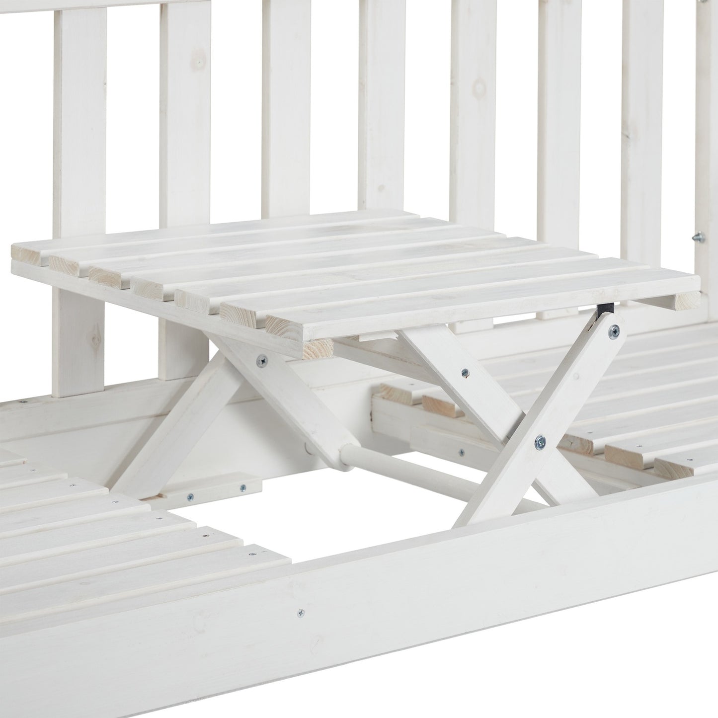 White garden bench with table