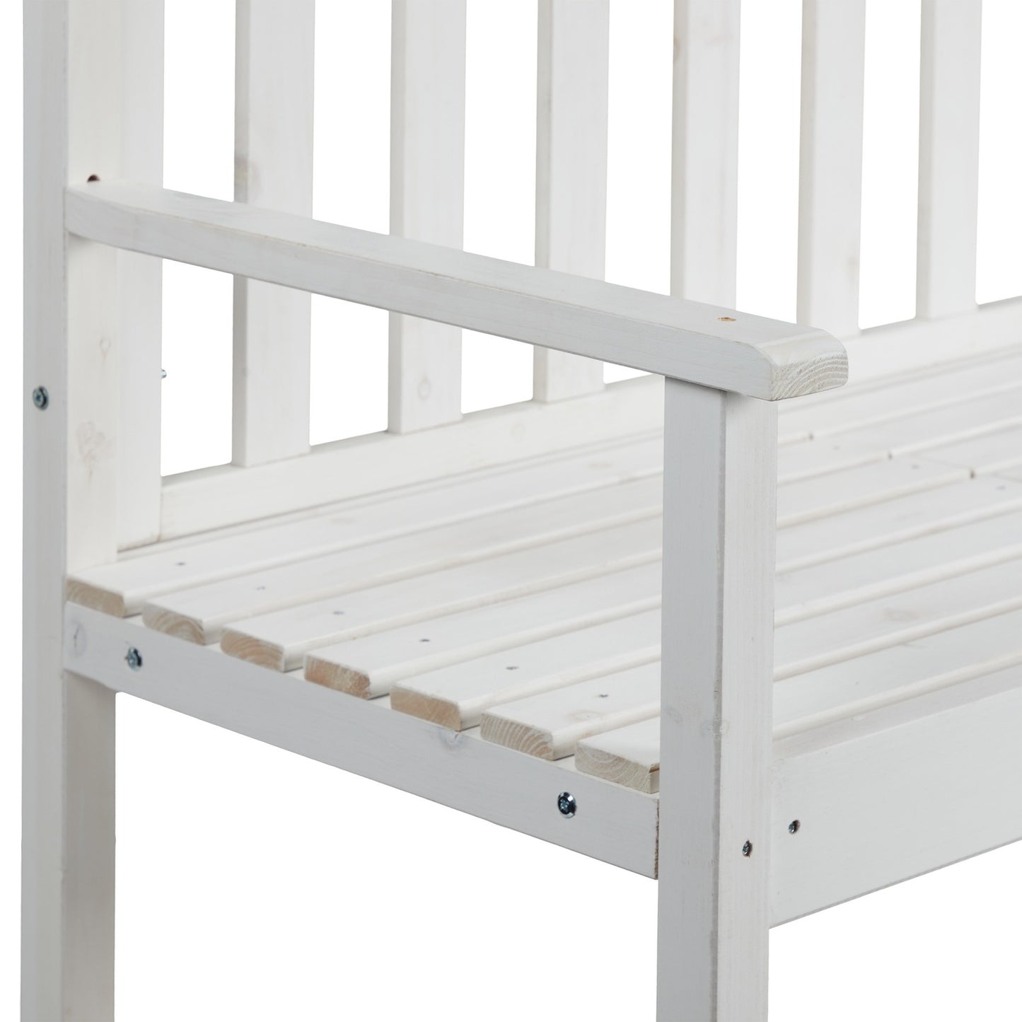 White garden bench with table