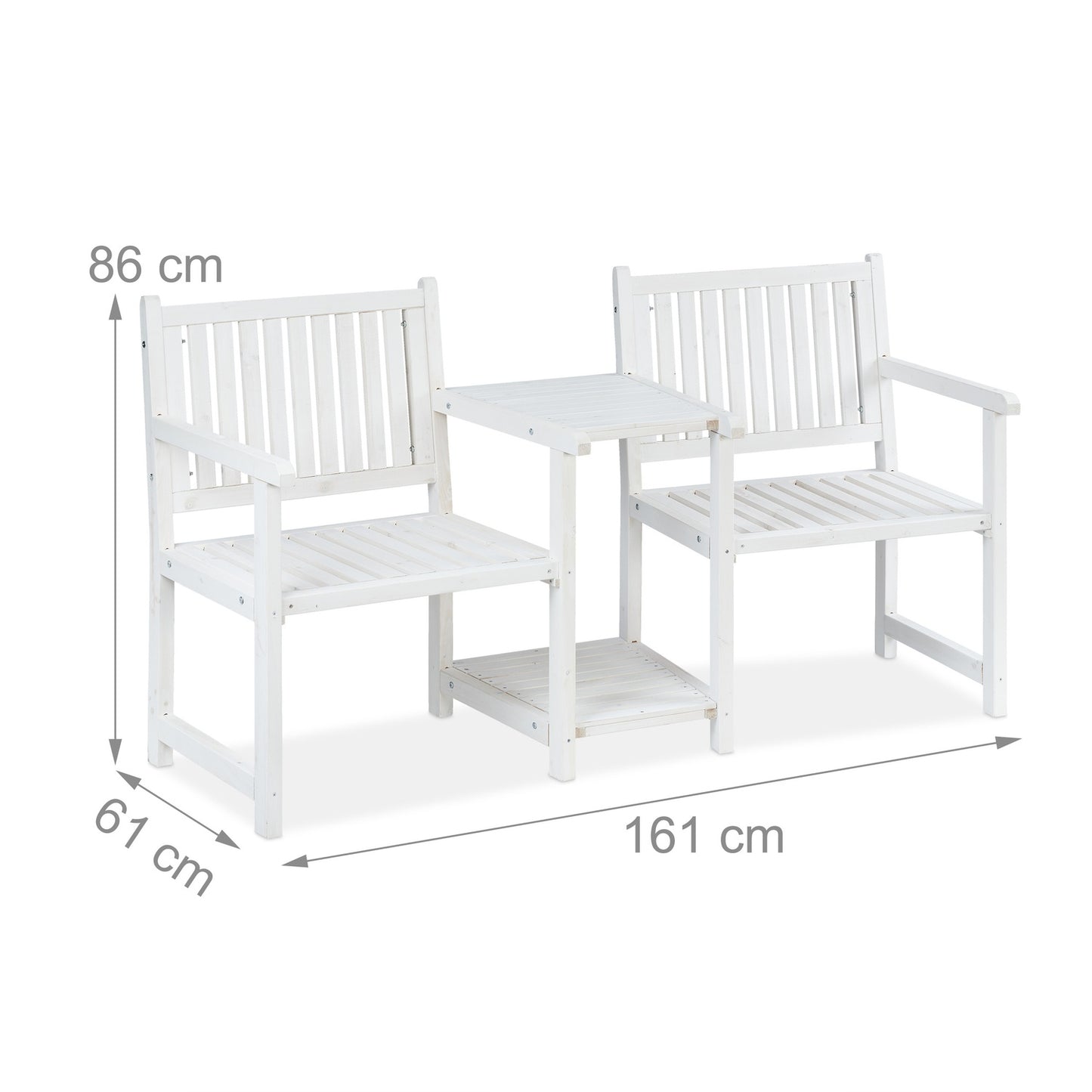 White garden bench with table