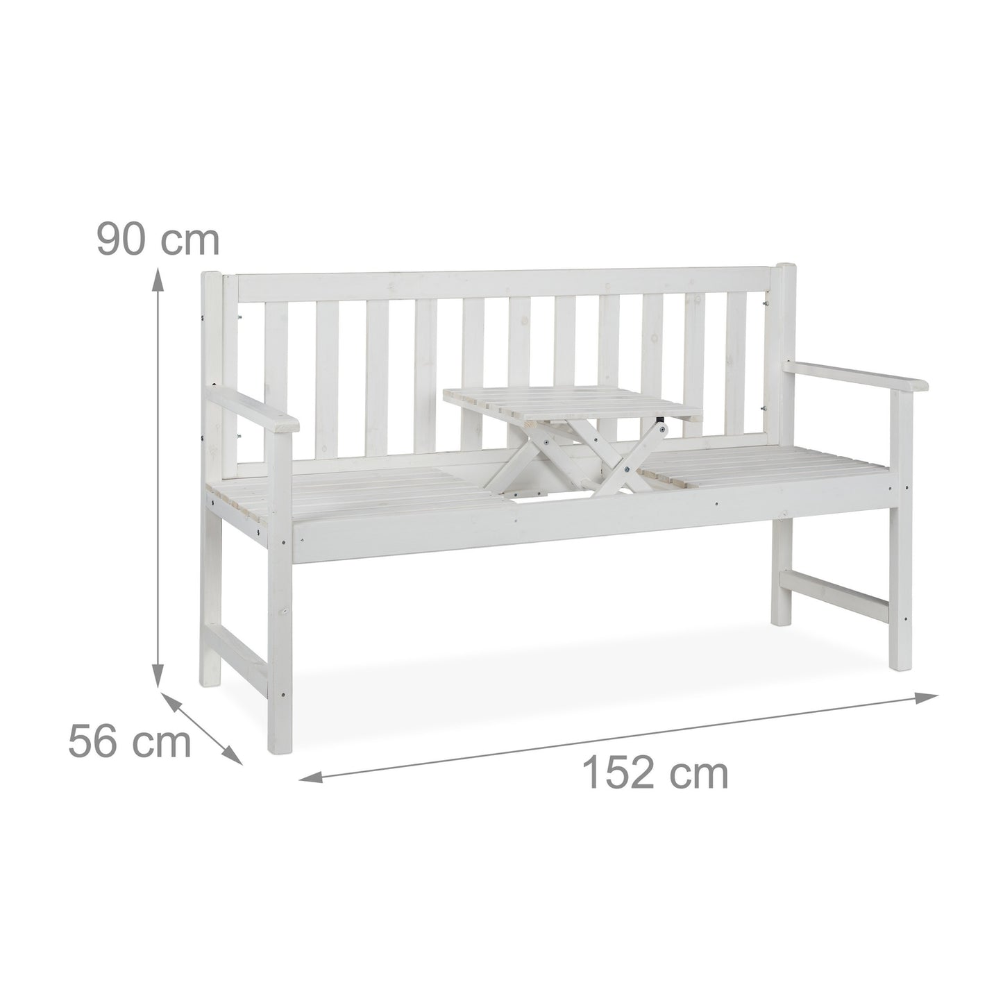 White garden bench with table