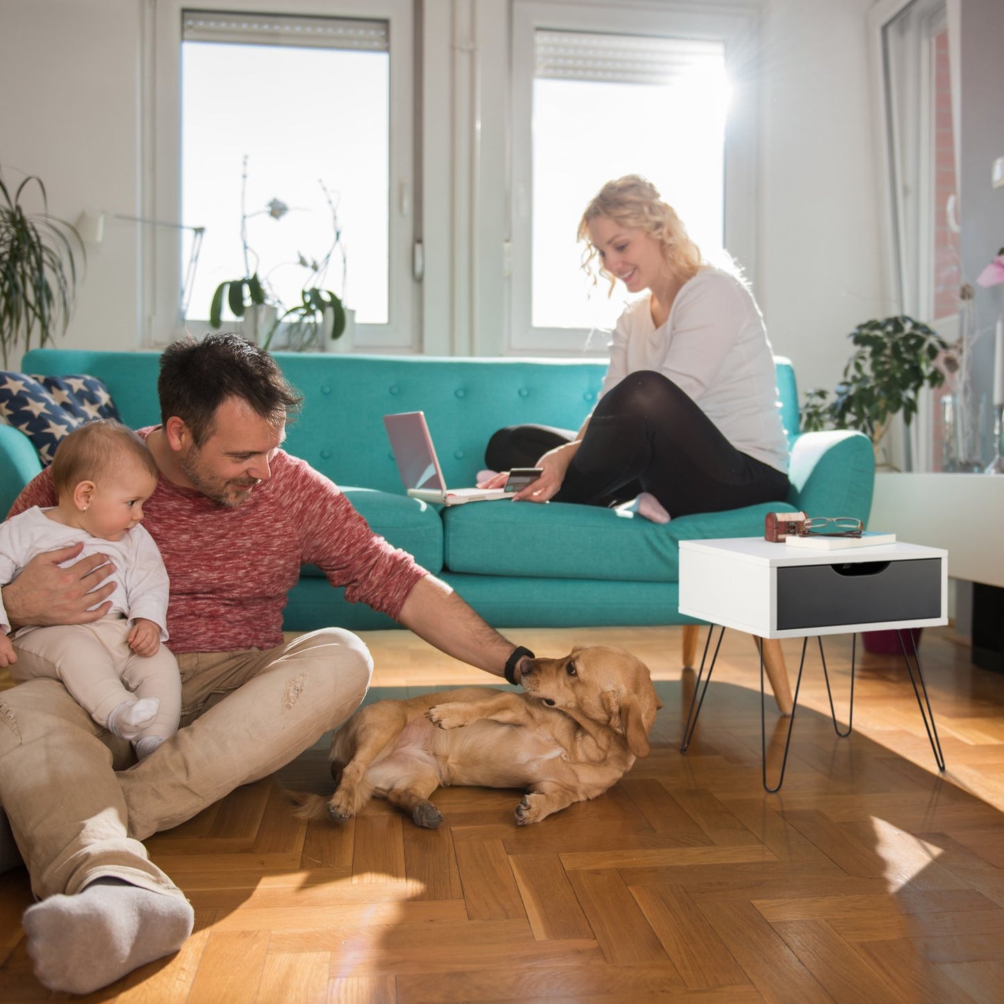 White & gray bedside table