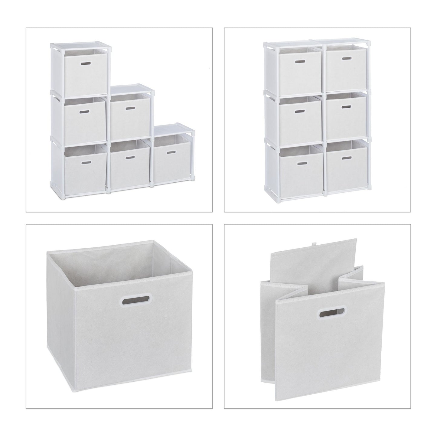 White multi-level shelf with 6 compartments