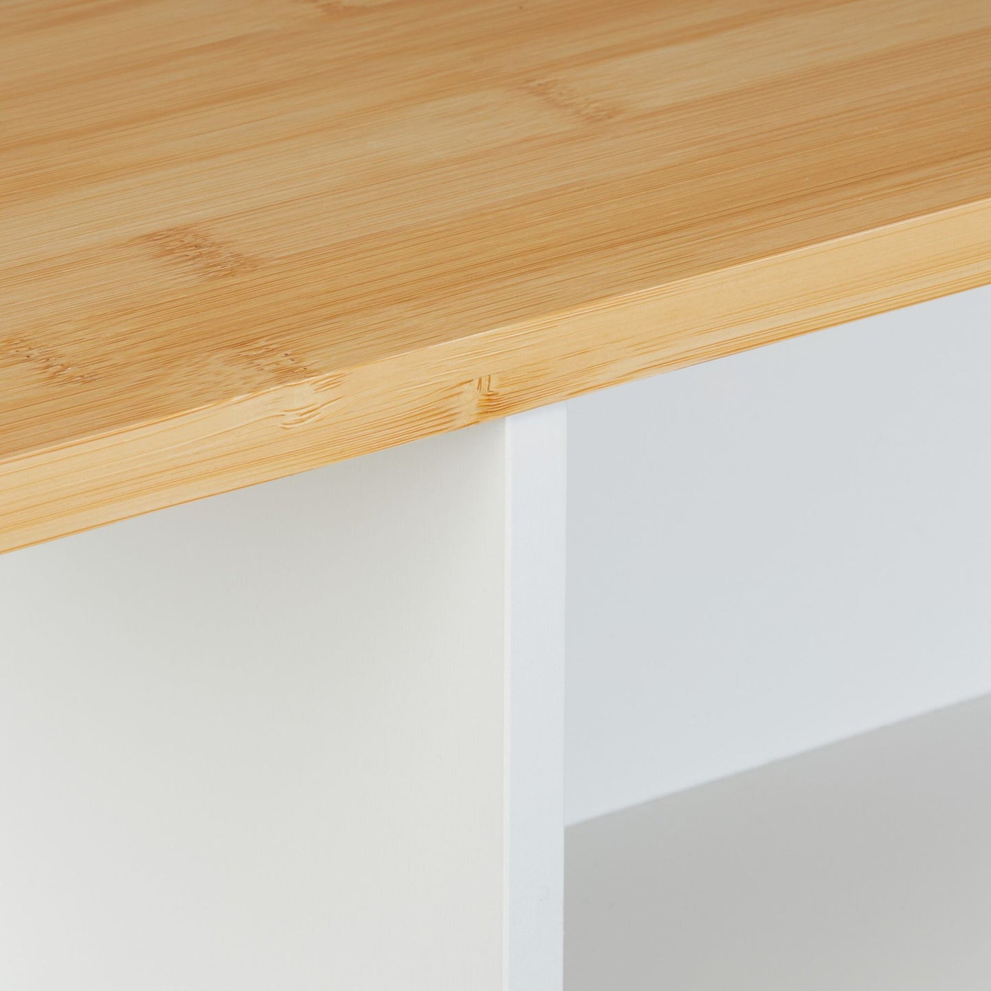 White niche cabinet with bamboo surface