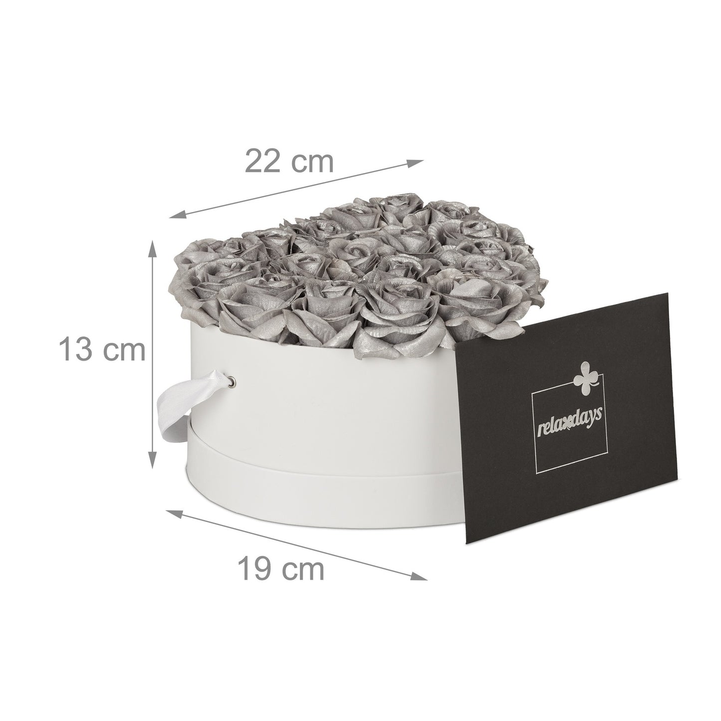 White rose box with 18 silver roses
