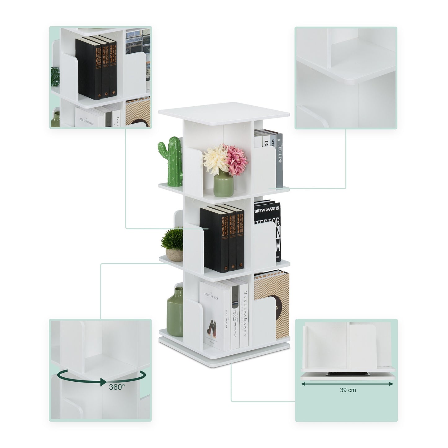 White rotating bookcase