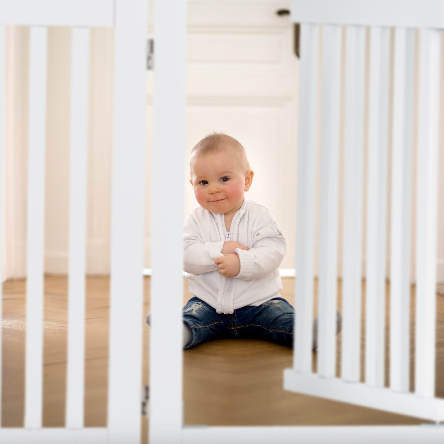 White security gate with door 70 cm