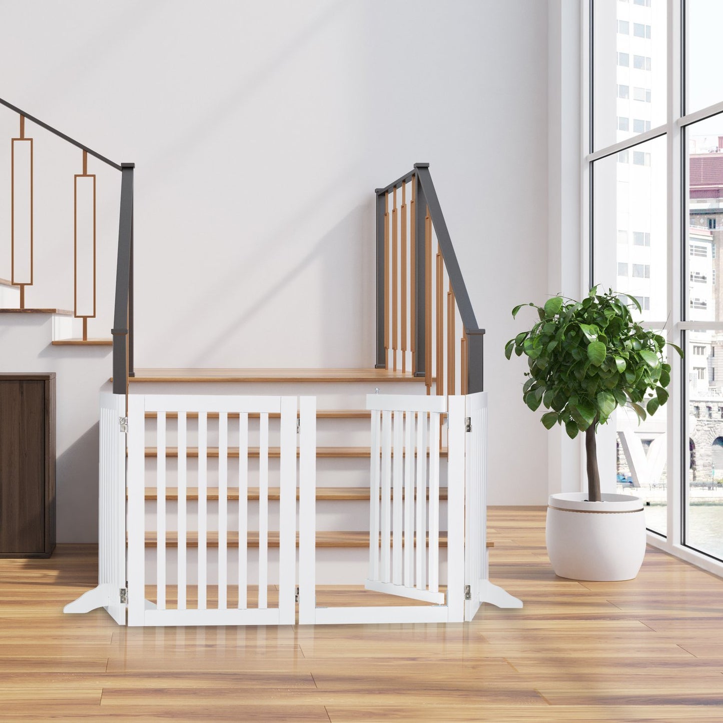 White security gate with door 70 cm