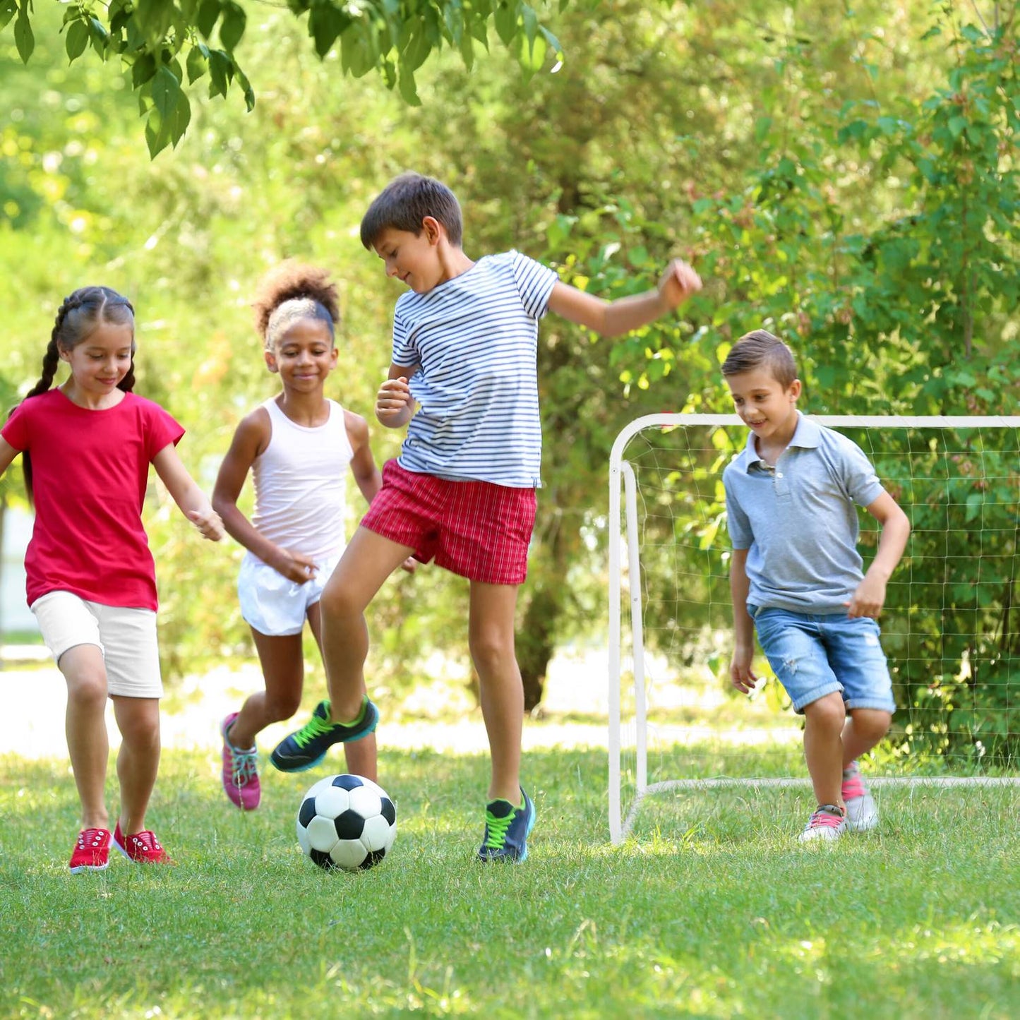 White soccer goal with steel frame
