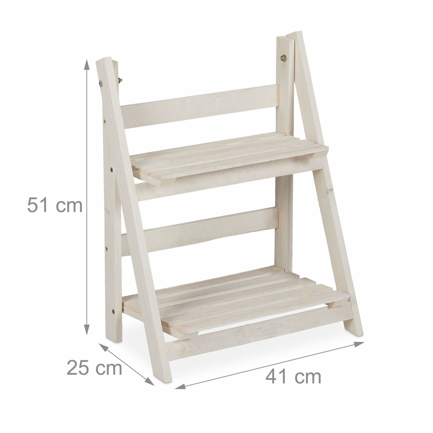 White stairs with wooden flowers