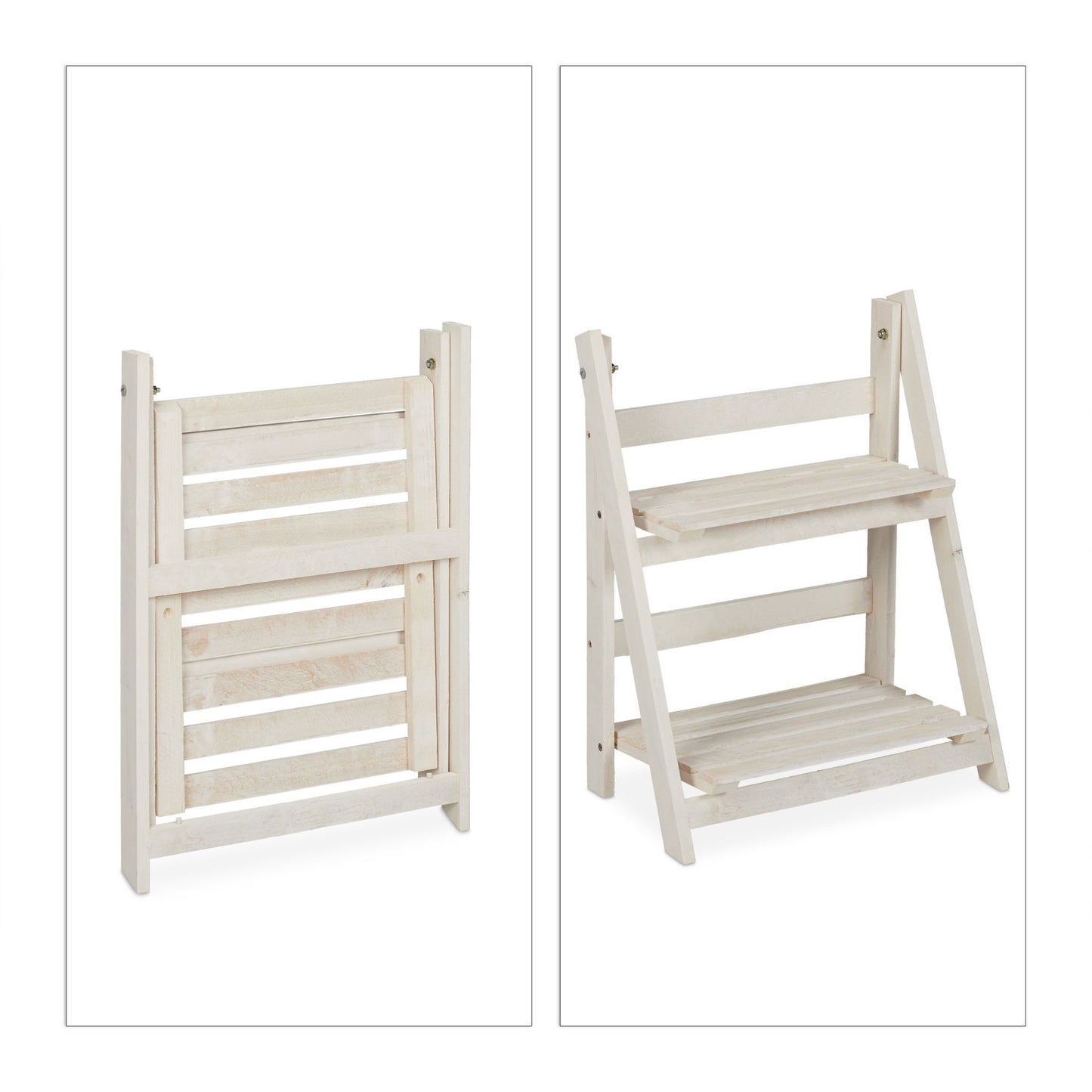 White stairs with wooden flowers