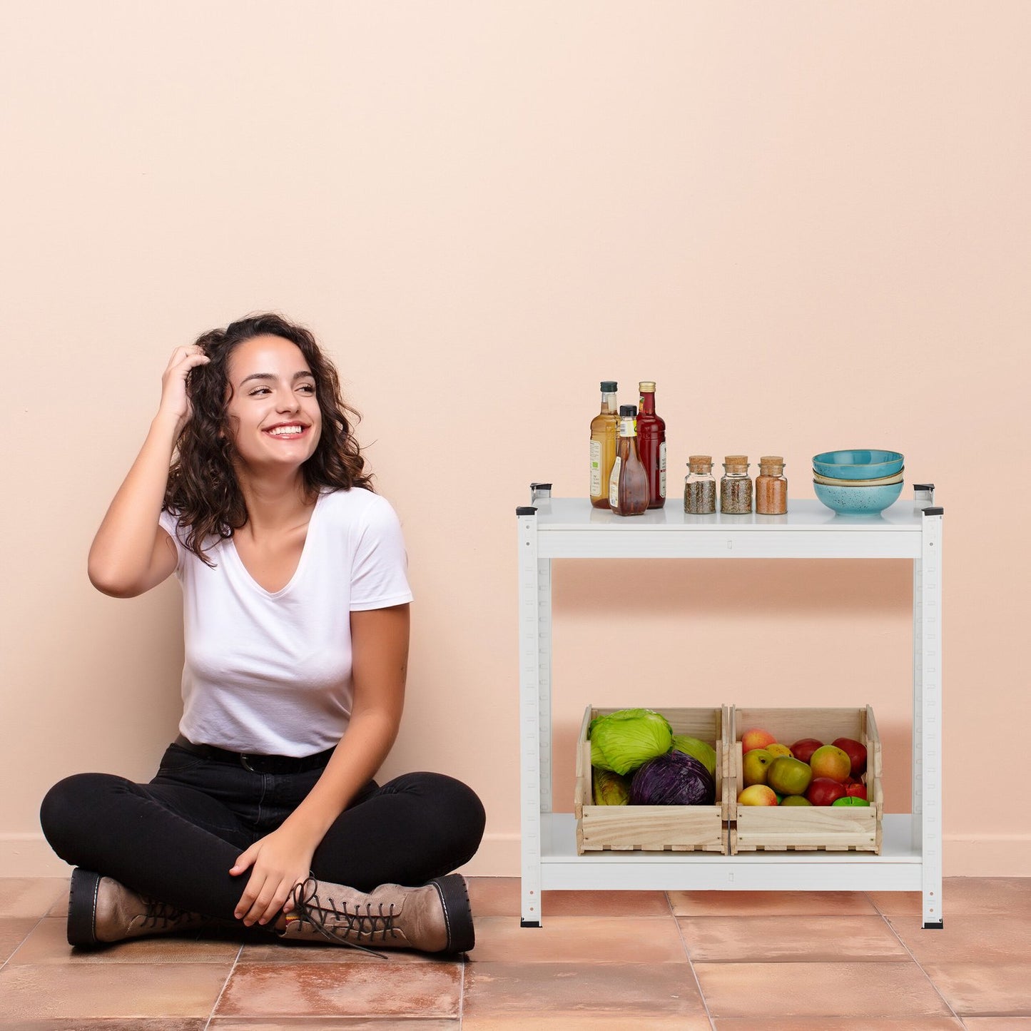 White strong metal shelf with 5 levels