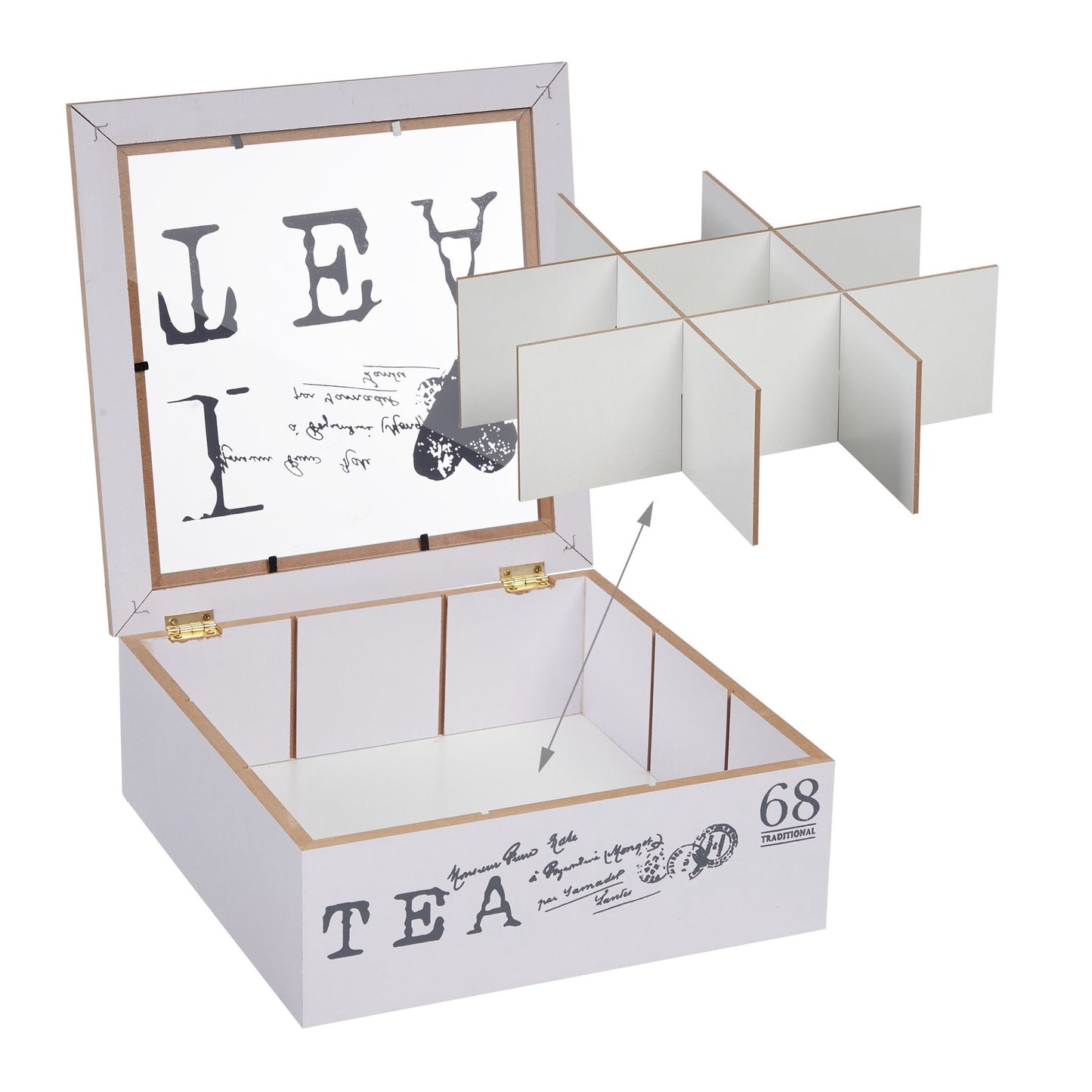 White tea box with 9 compartments