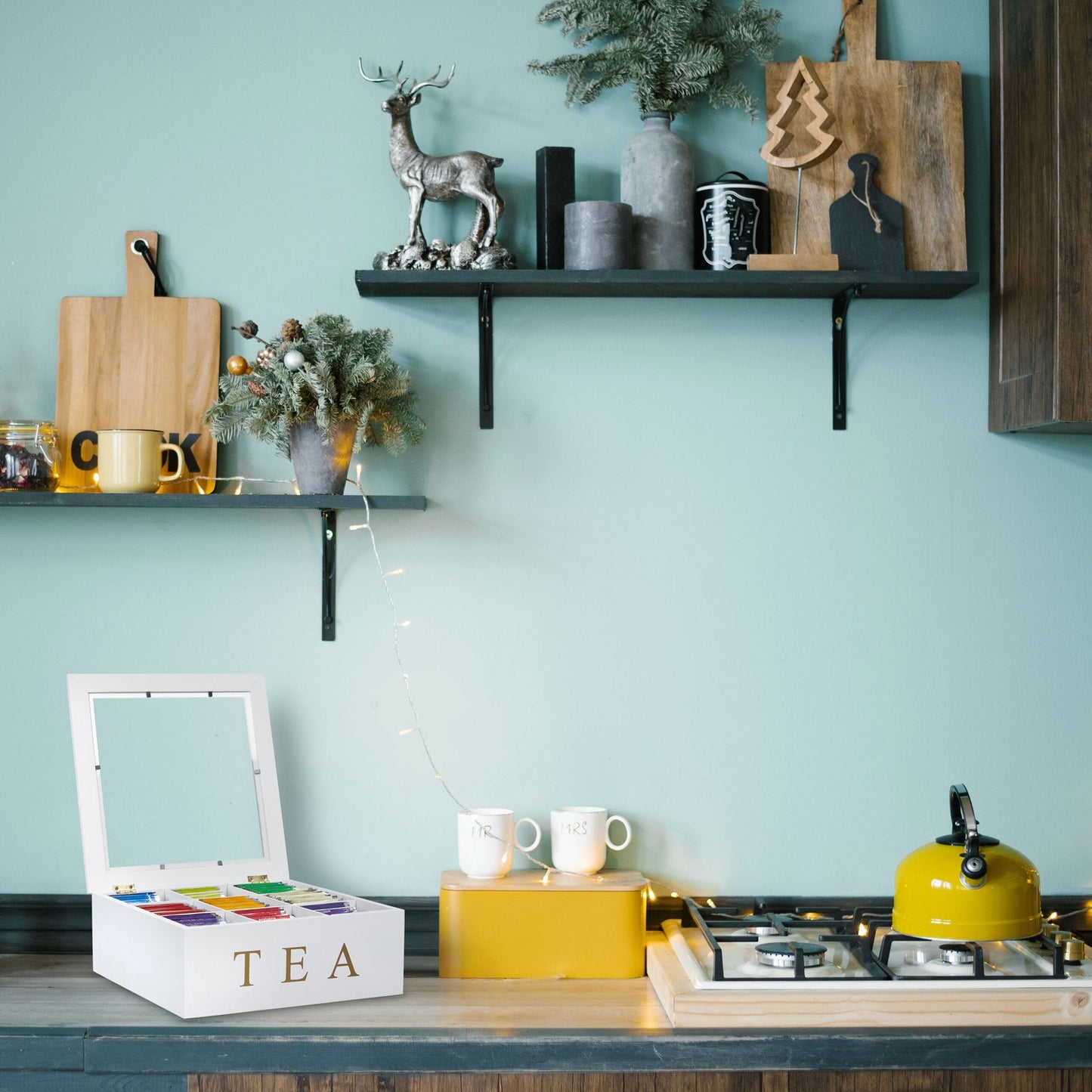 White tea box with 9 compartments