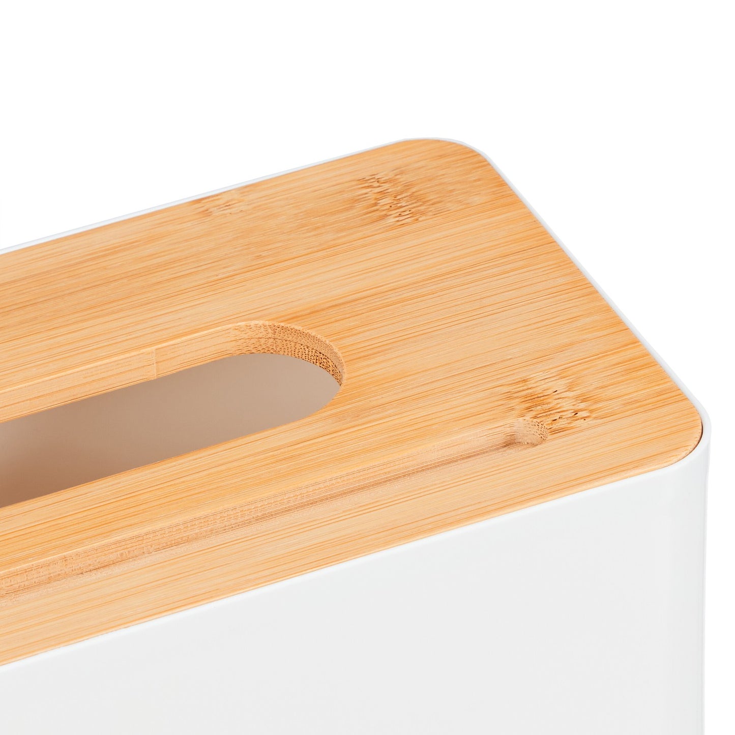 White tissue box with bamboo lid
