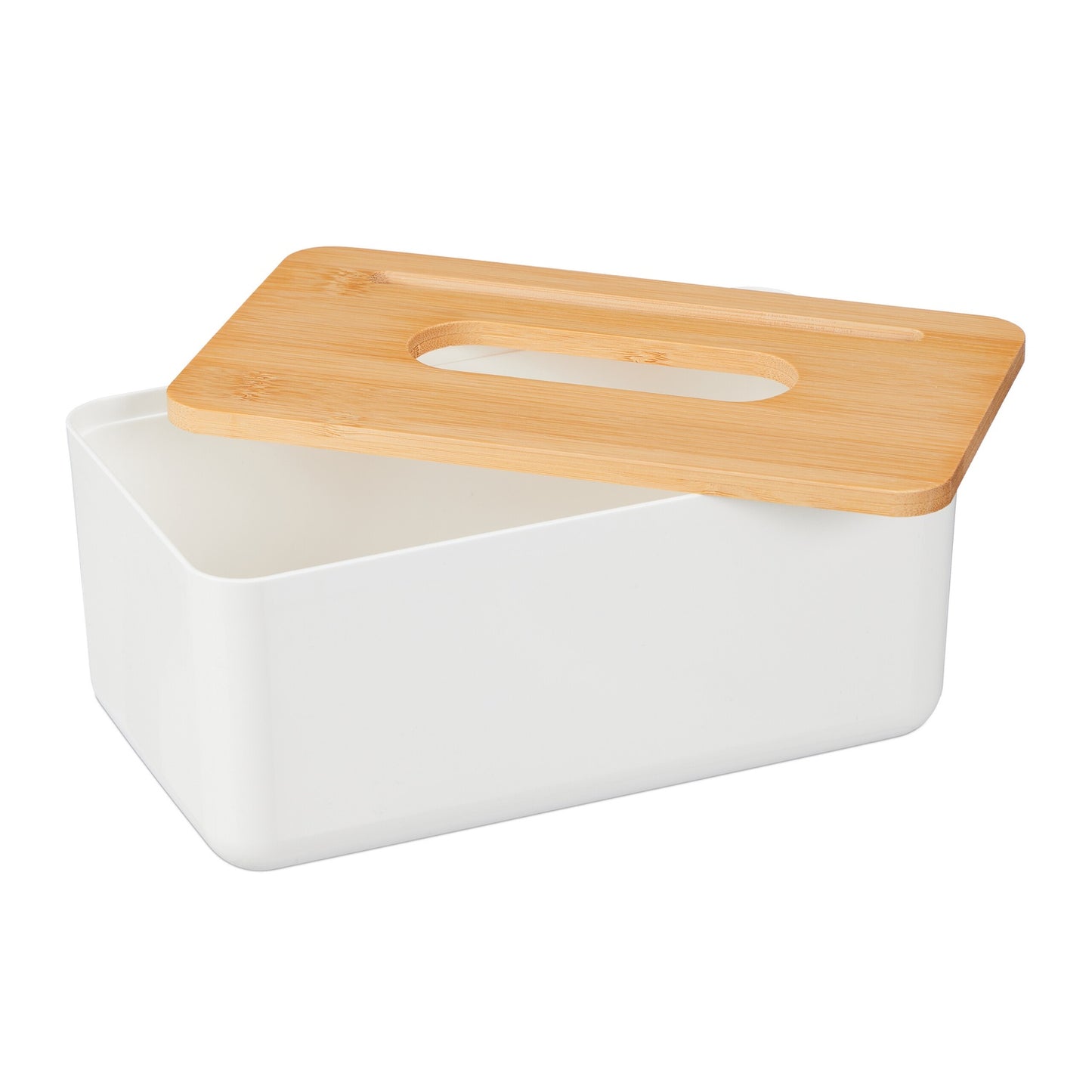 White tissue box with bamboo lid