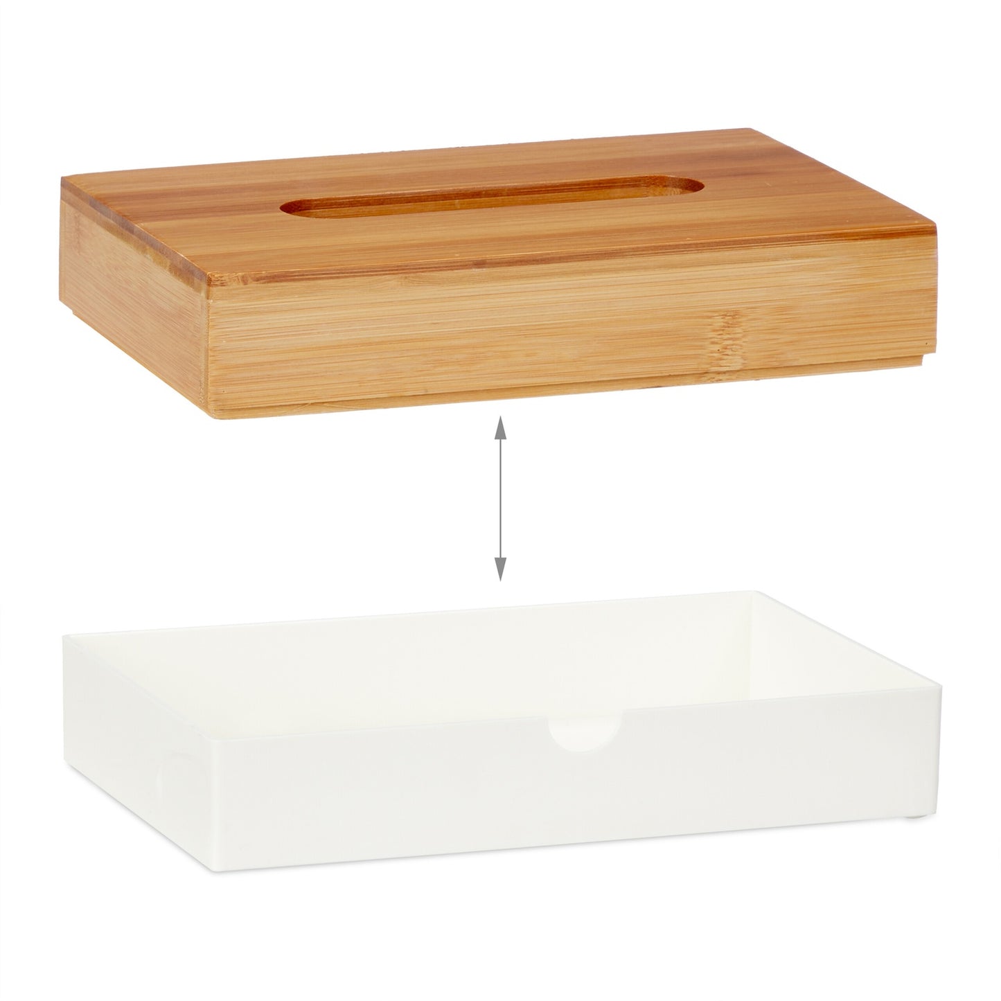 White tissue box with bamboo lid