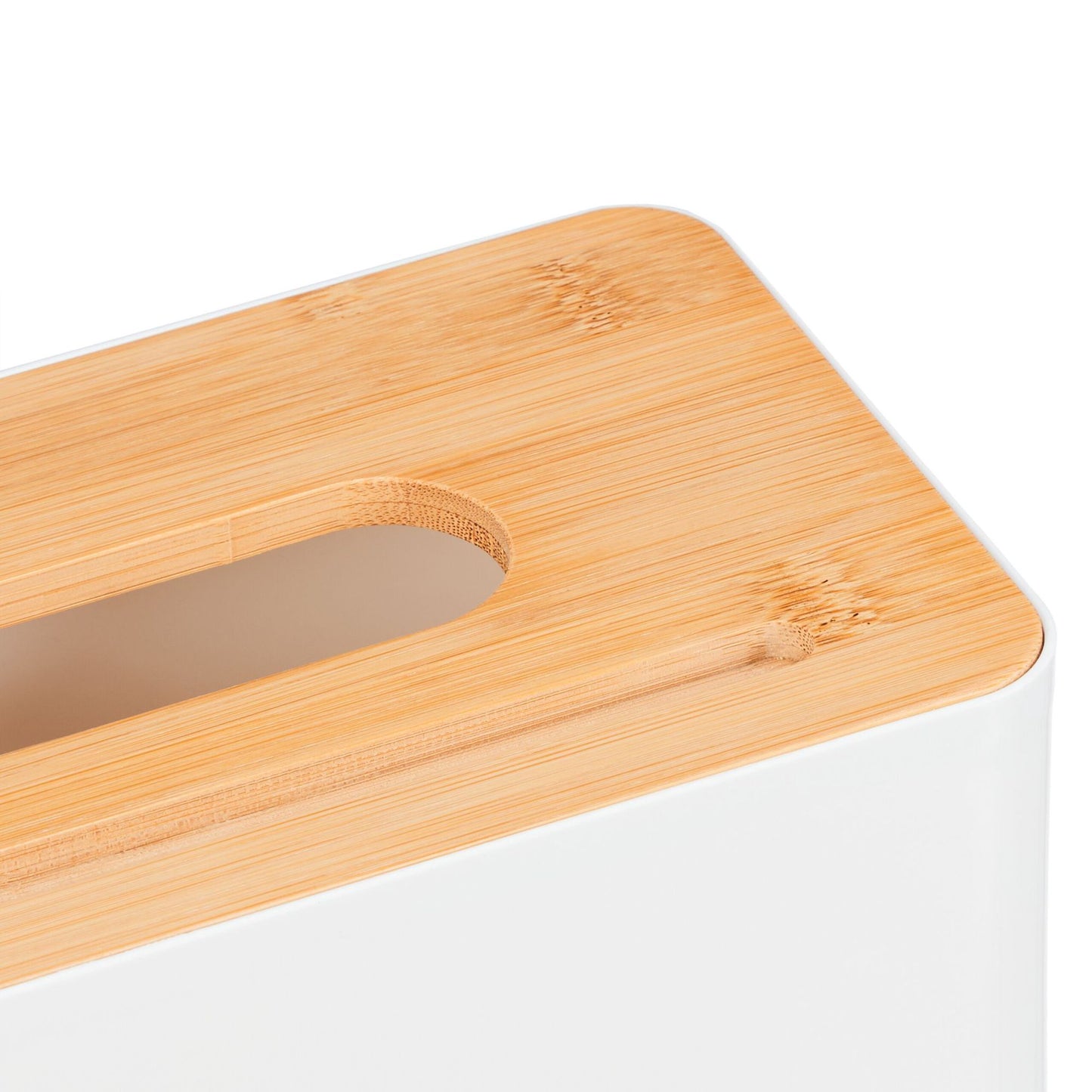 White tissue box with bamboo lid