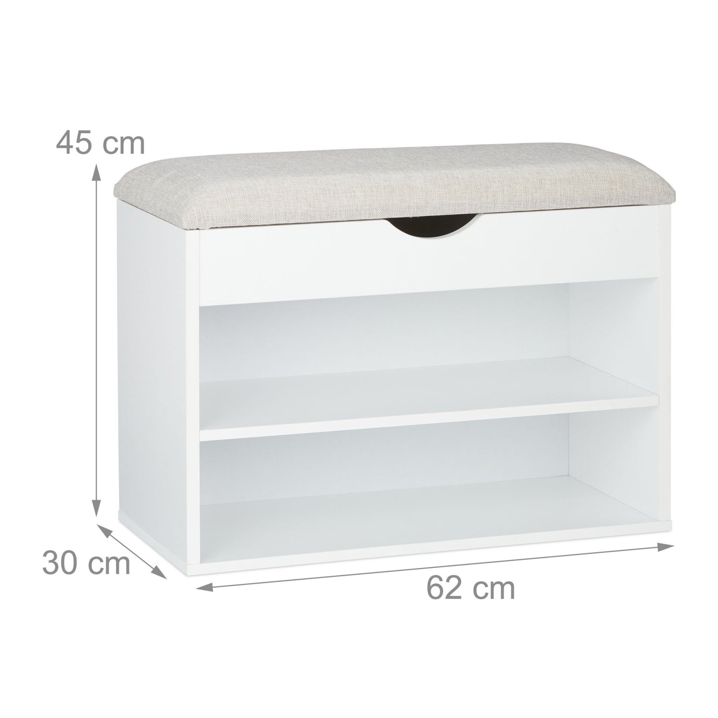 White upholstered shoe bench