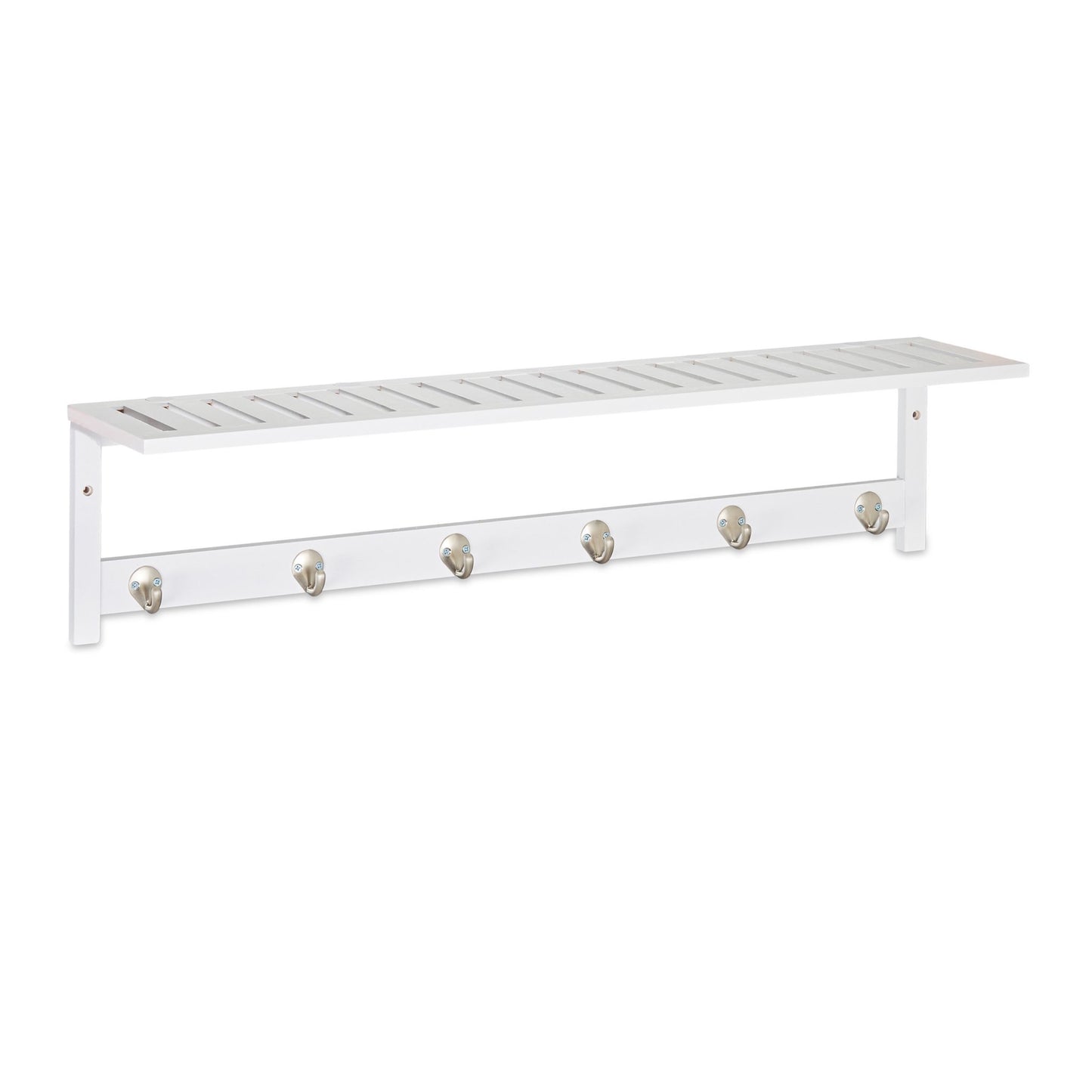 White wall coat hanger with shelf