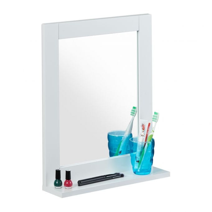 White wall mirror with shelf