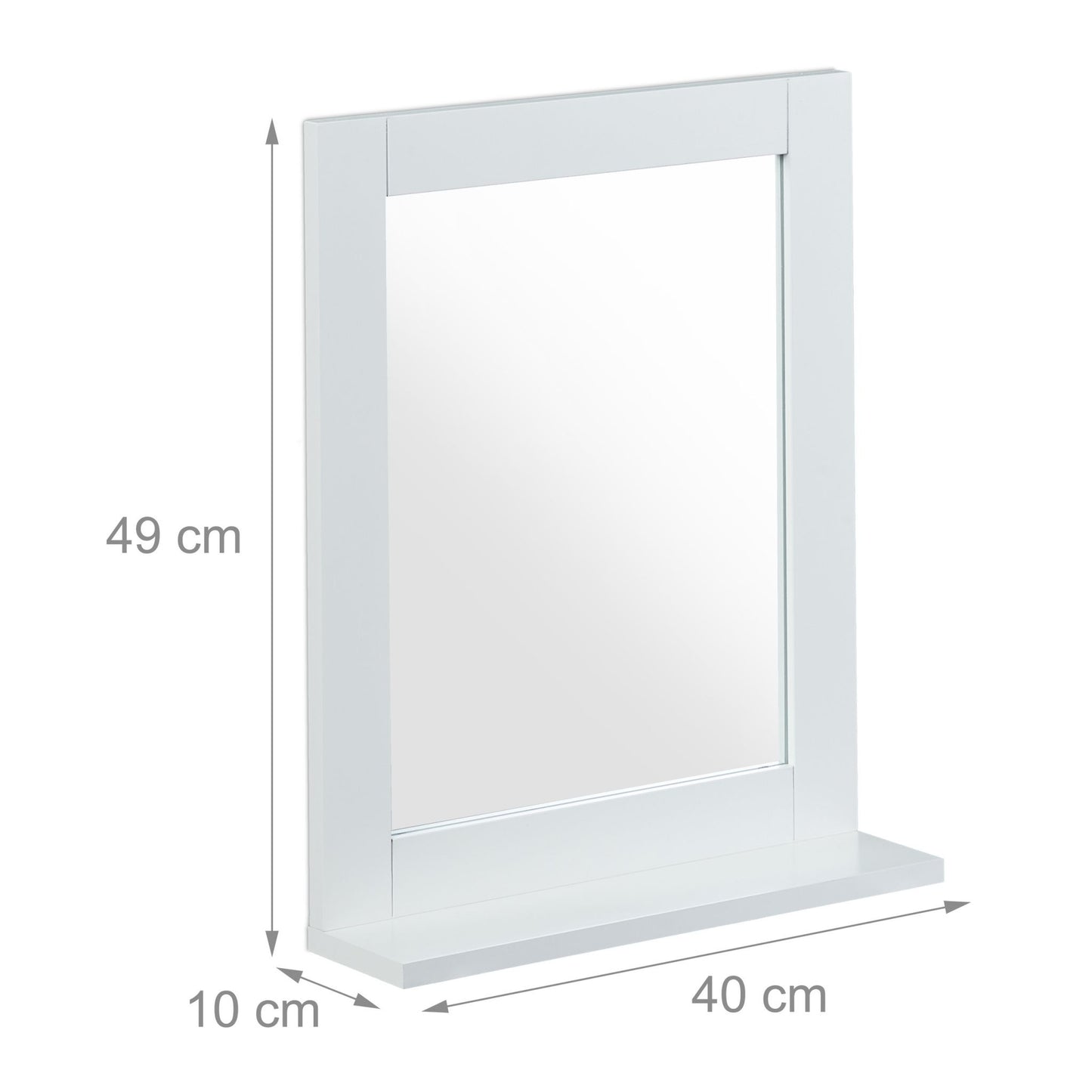 White wall mirror with shelf