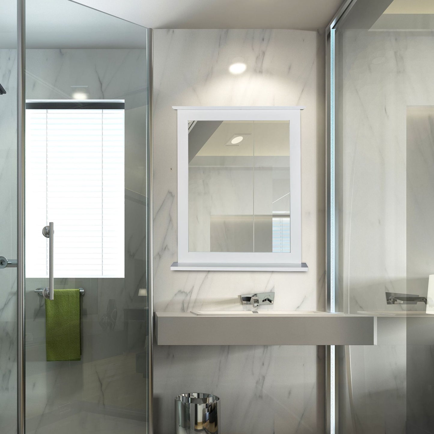 White wall mirror with shelf