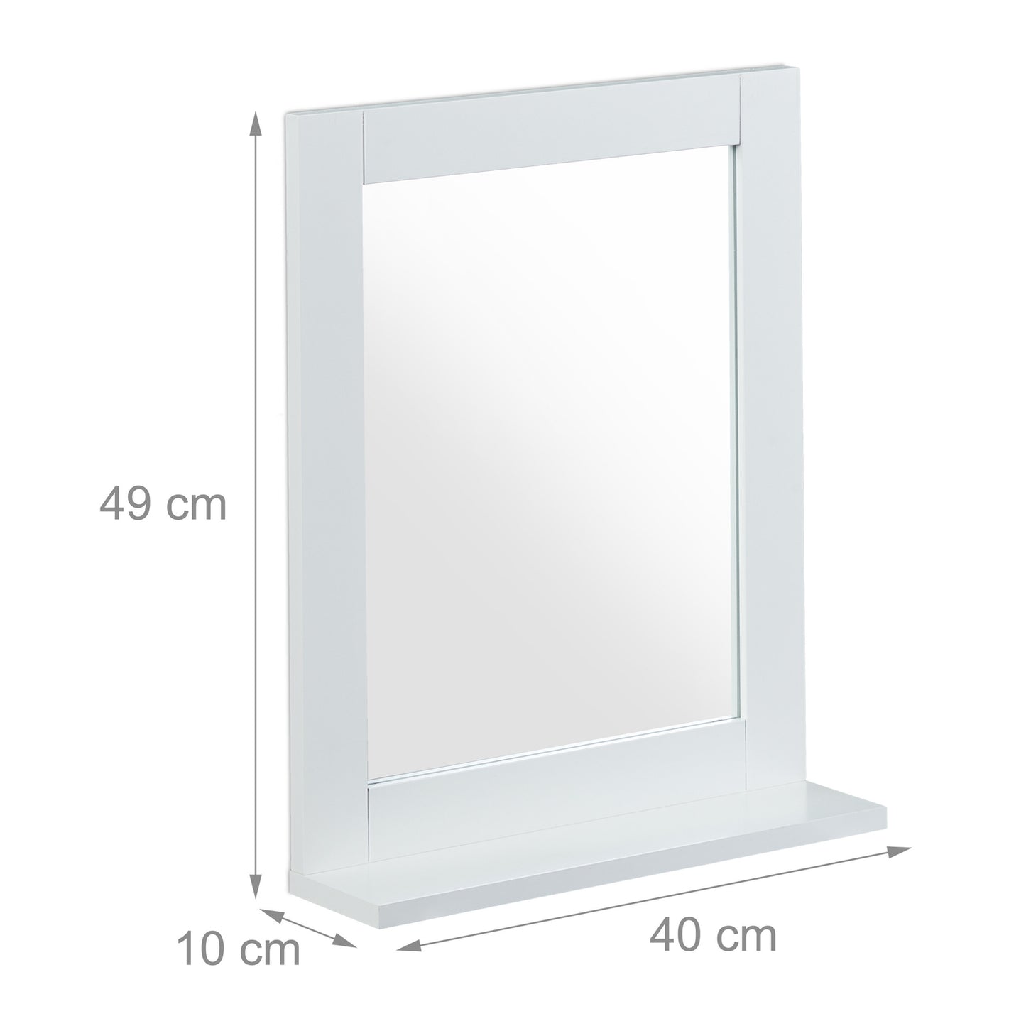 White wall mirror with shelf