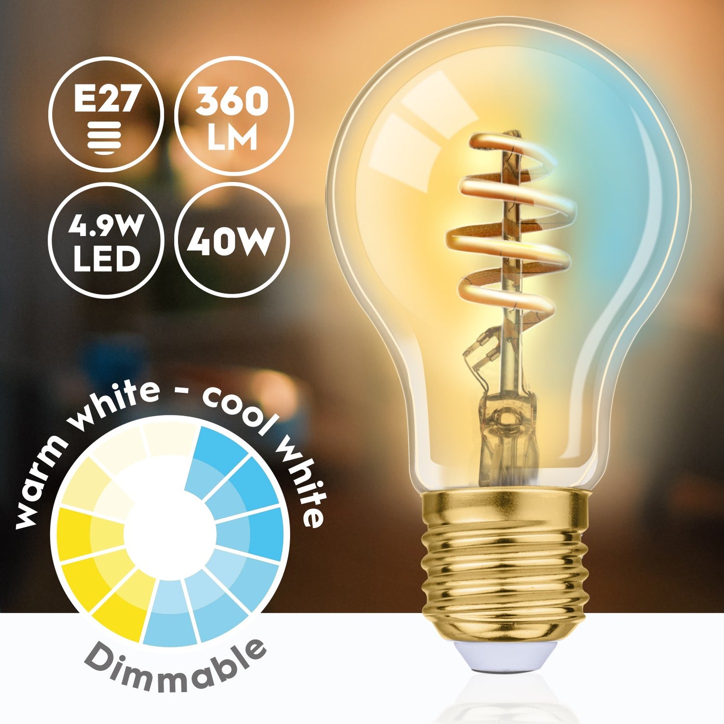 WiFi Smart E27 LED Warm/Cool white 4.9W 360 lm