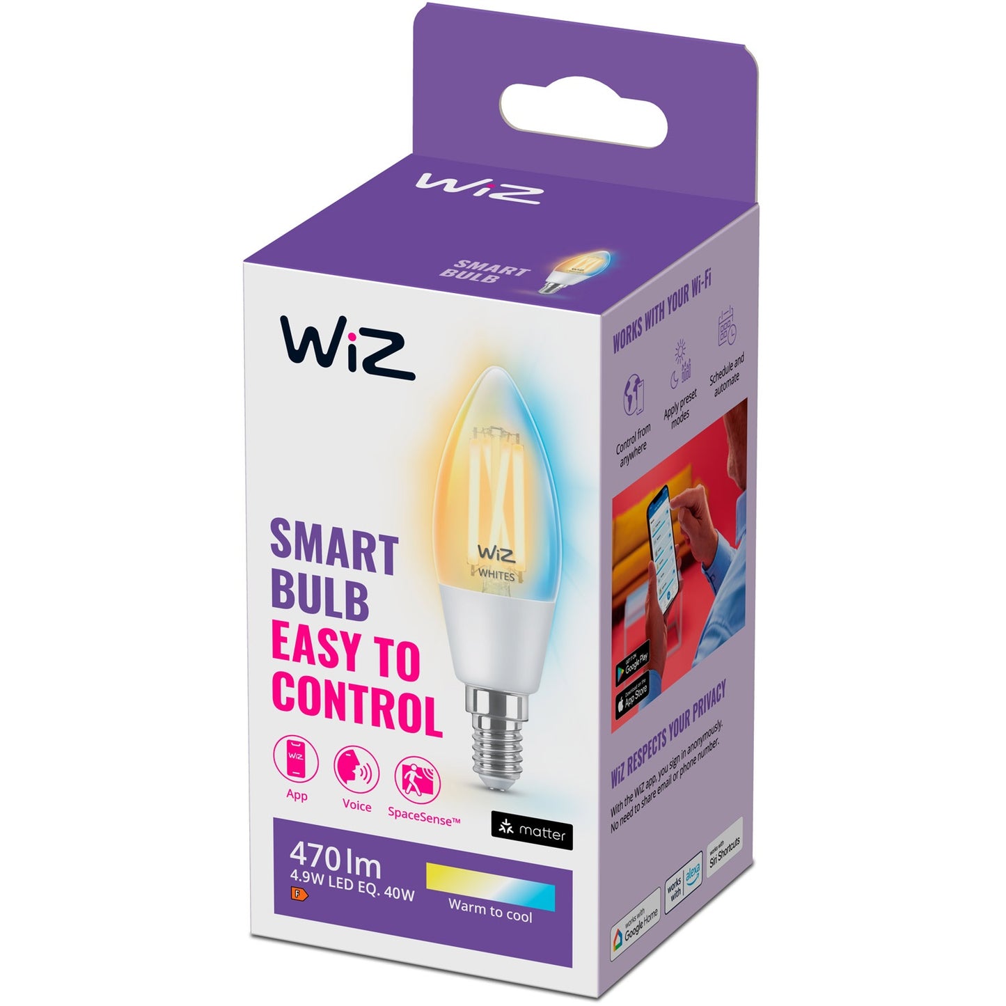 WiFi Smart LED E14 Krone 40W 470lm Filament Warm-cool white