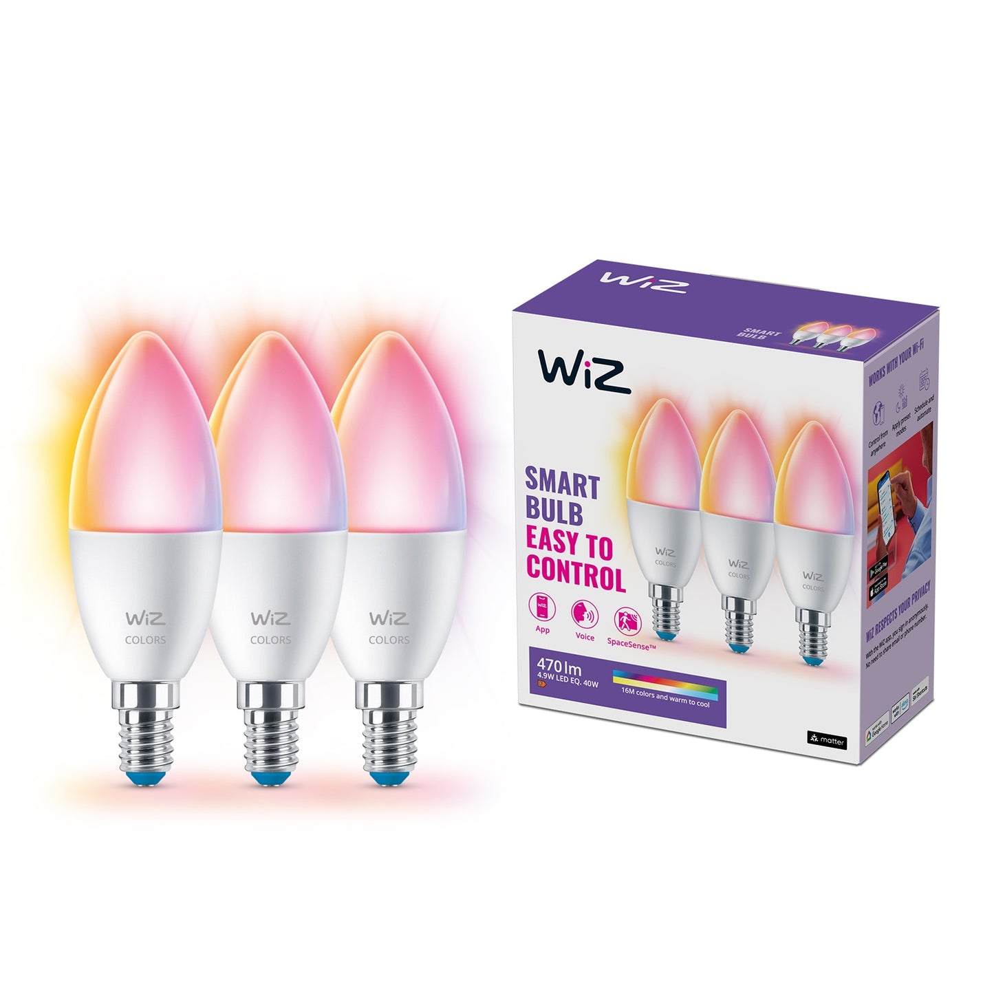 WiFi Smart LED E14 Krone 40W Color + Warm-cool white 470 lm 3 pack