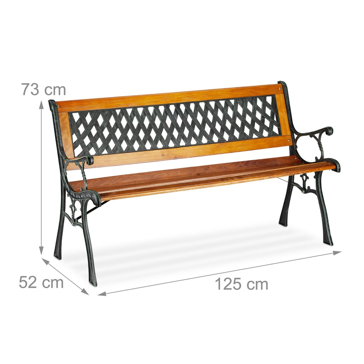 Wicker-Look Garden Bench, Wooden Slats, Cast Iron Frame