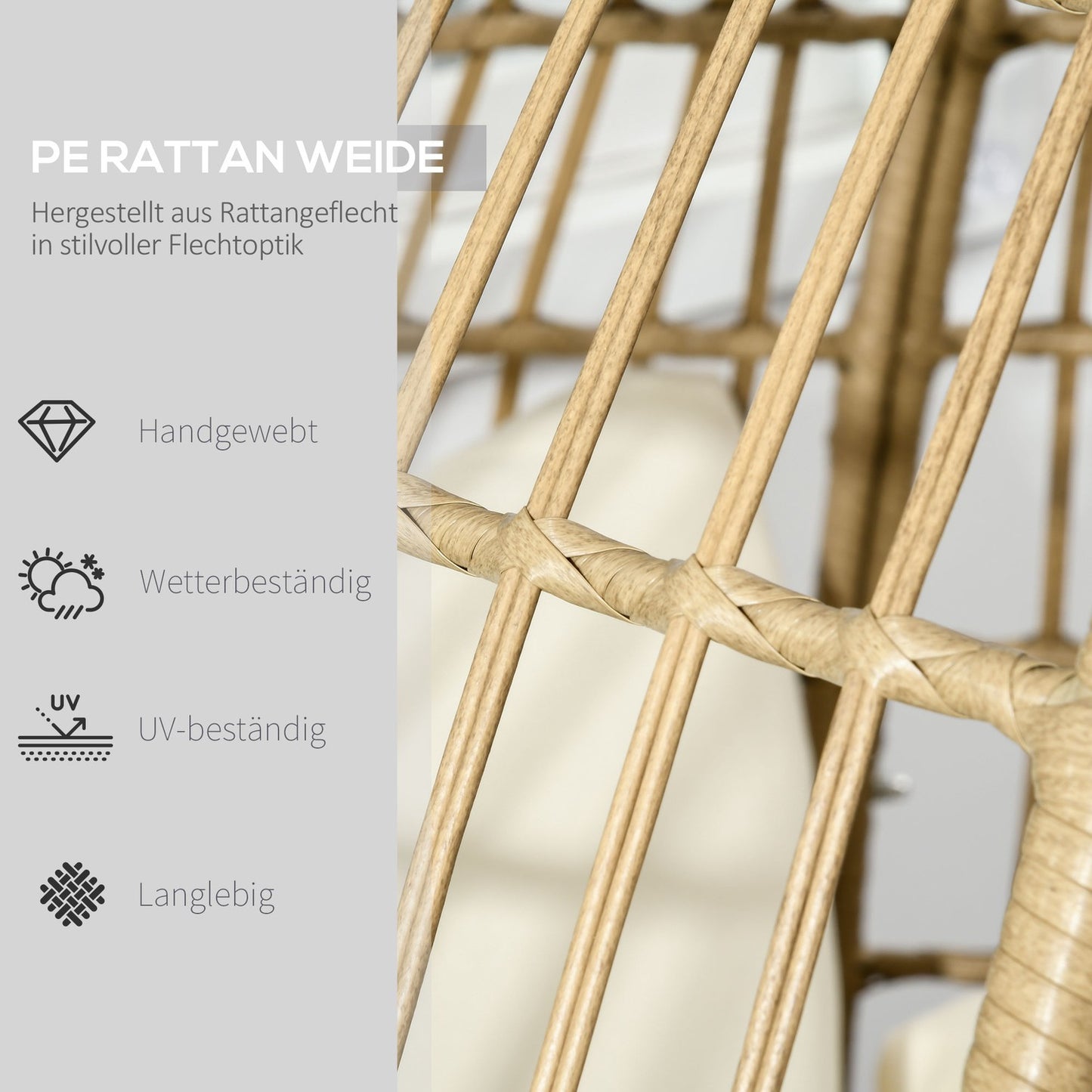 Rattan chair with Cushion - Metal Khaki, 105x97x150 cm