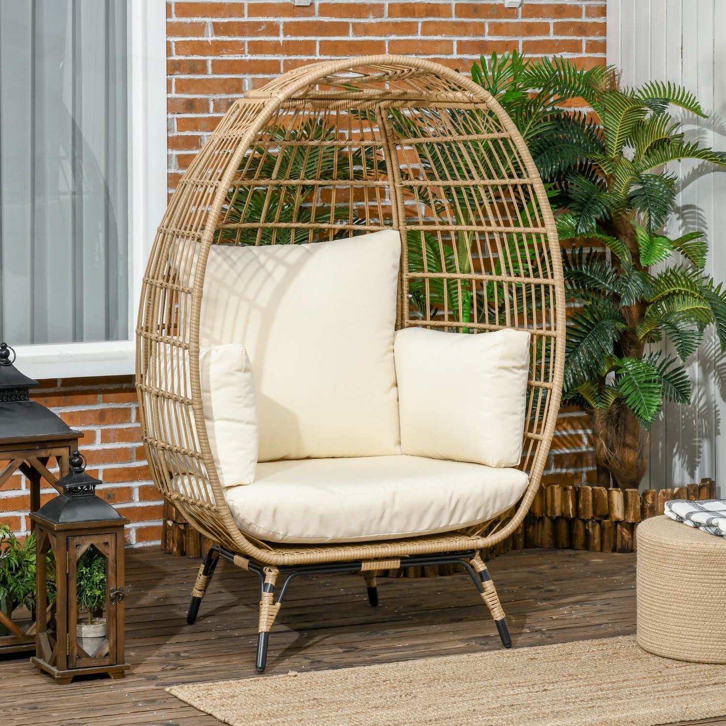 Rattan chair with Cushion - Metal Khaki, 105x97x150 cm