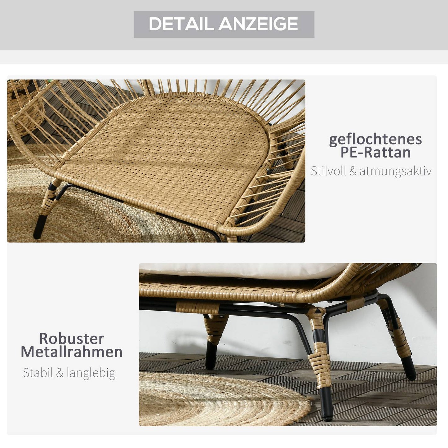 Rattan chair with Cushion - Metal Khaki, 105x97x150 cm
