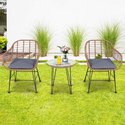 Wicker furniture set 3-piece modern bistro set for the terrace