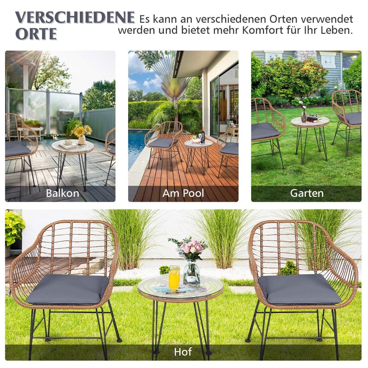 Wicker furniture set 3-piece modern bistro set for the terrace
