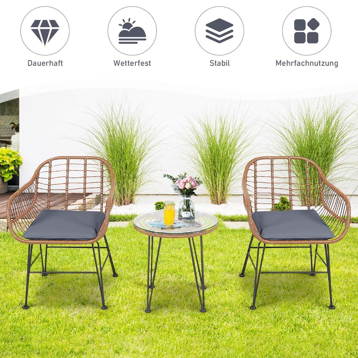 Wicker furniture set 3-piece modern bistro set for the terrace