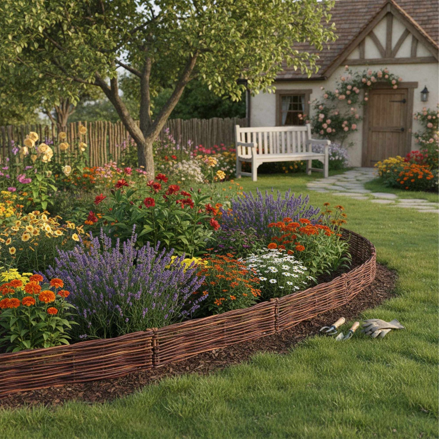 Willow Wicker Fence Edging Set for Flower Beds