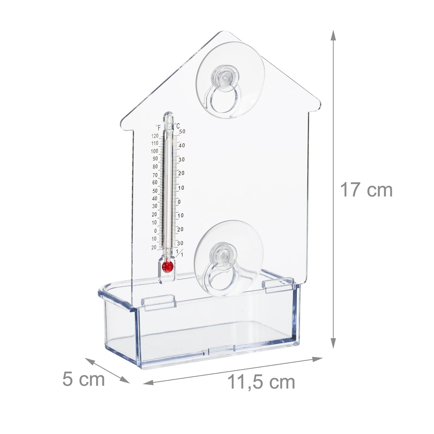 Window Bird Feeder with Thermometer, Suction Cups