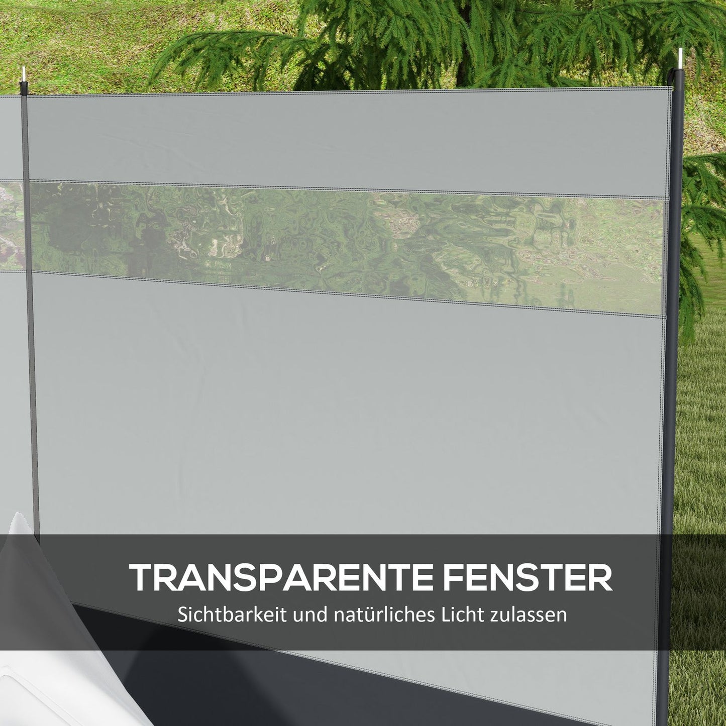 Foldable gray wind screen with light source, 440 x 140 cm